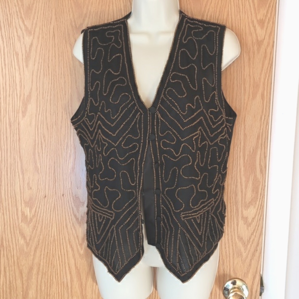 Beaded Vintage Silk vest or top size M